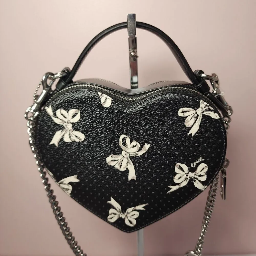 NWT Coach CAA99 Heart Crossbody Bag With Petite Bow Print Black Multi